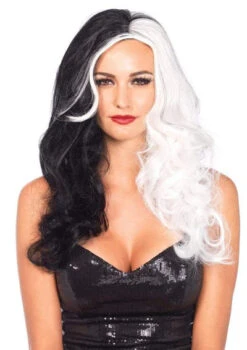 LEG AVENUE Two Tone Viiain Long Wavy Wig - Black & White