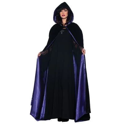 63" Deluxe Velvet & Satin Hooded Cape - Purple/Black 1 63" Deluxe Velvet & Satin Hooded Cape - Purple/Black