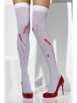 Opaque Thigh-Highs - White With Blood Splatter