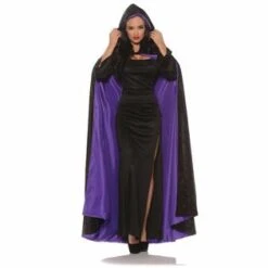 Full Length Hooded Velvet Cape With Purple Lining