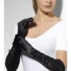 Elbow Length Ruched Gloves - Black