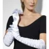 Elbow Length Ruched Gloves - White