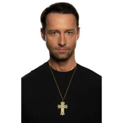 Metal Gold And Rhinestone Cross Necklace