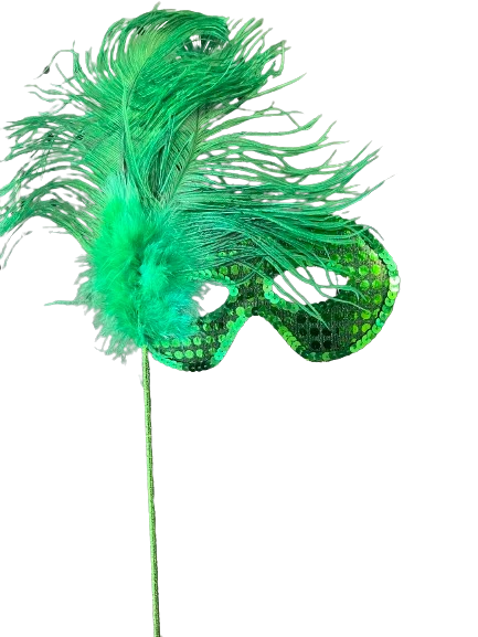 Green Festive Party Mask On Stick 1 Green Festive Party Mask On Stick